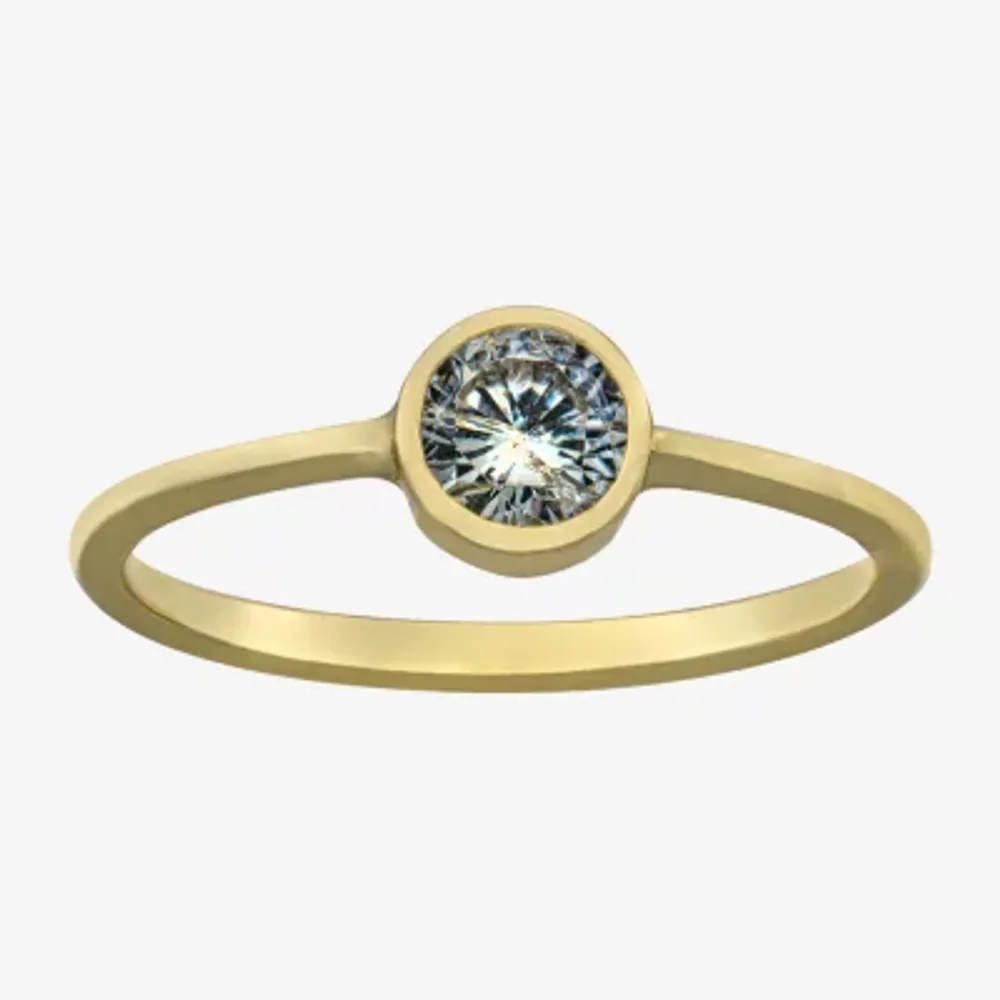 Silver Treasures Womens Cubic Zirconia 14K Gold Over Round Delicate Band