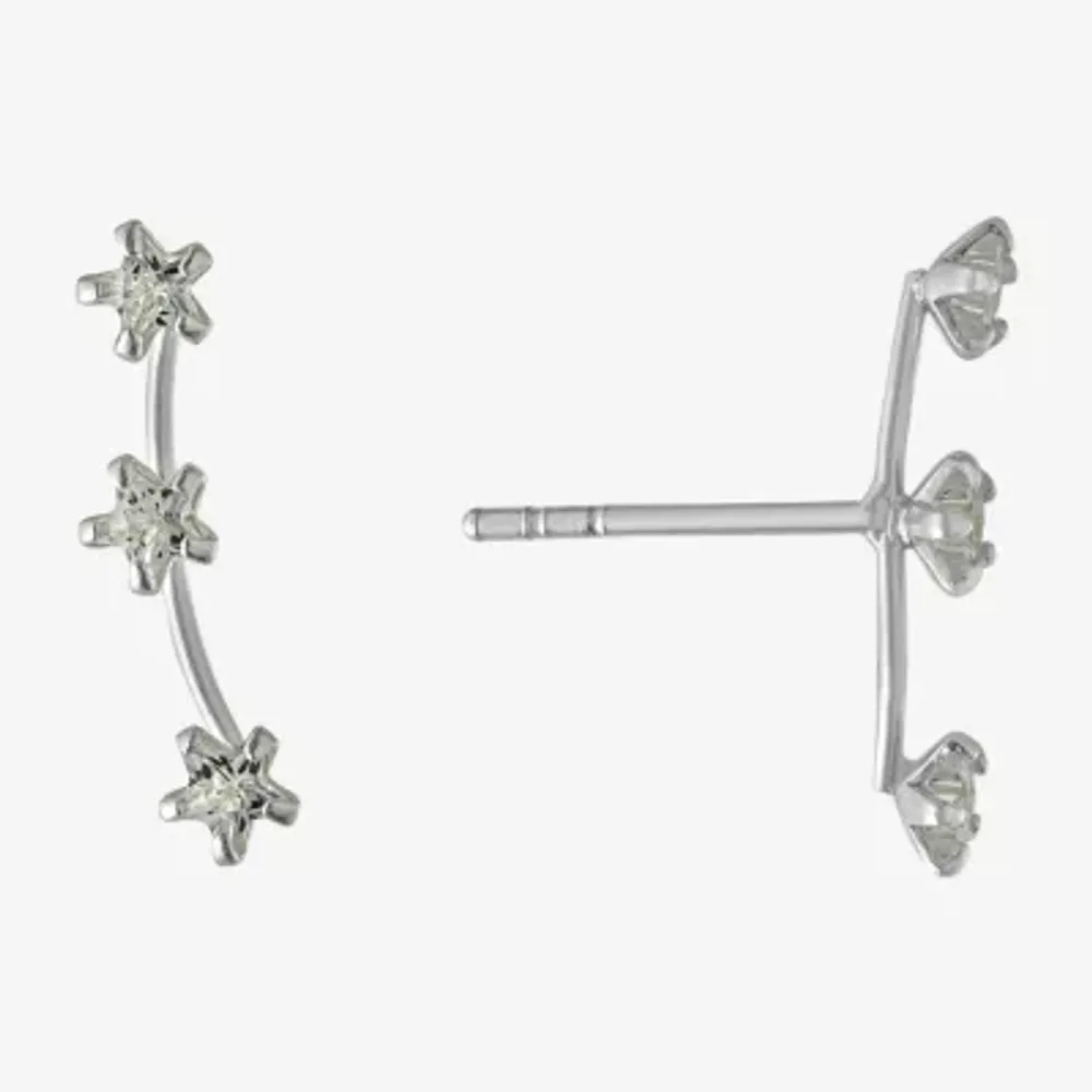 Silver Treasures Womens Cubic Zirconia Sterling Silver Star Ear Climbers