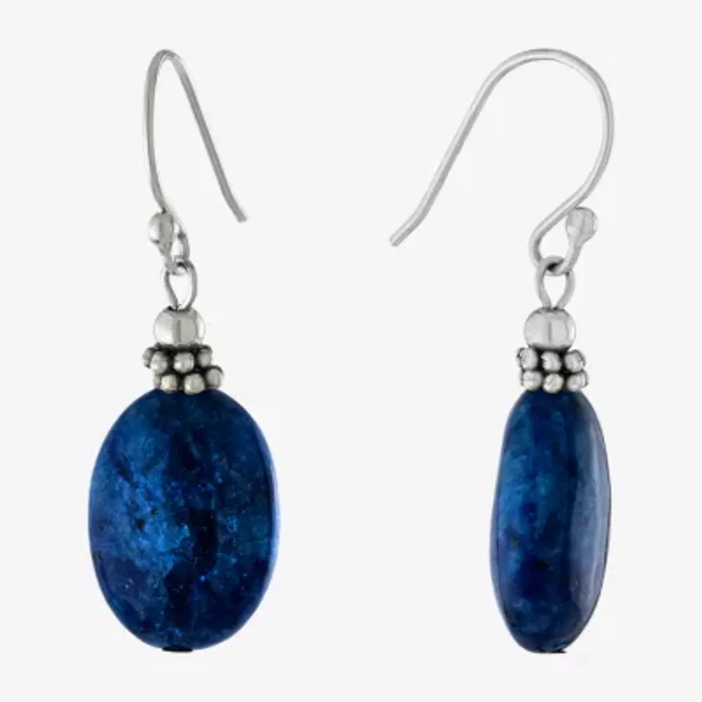 Silver Treasures Womens Onyx Sterling Silver Oval Drop Earrings