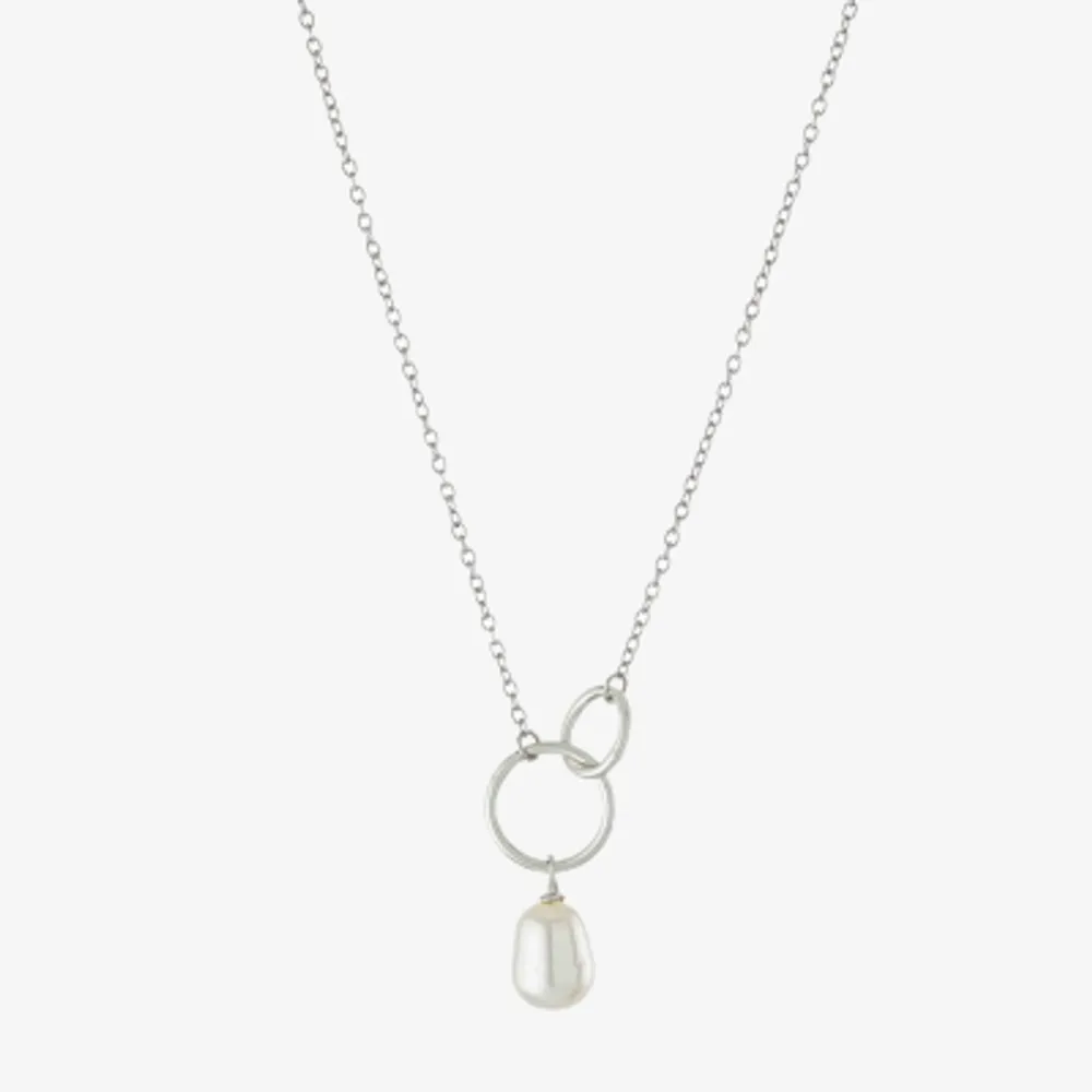 Silver Treasures Womens White Cultured Freshwater Pearl Sterling Silver Round 16 Inch Pendant Necklace