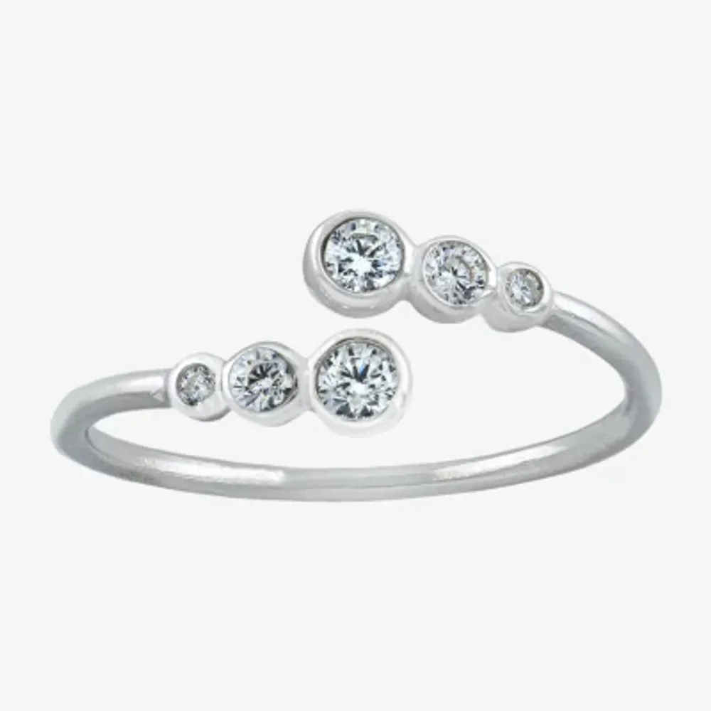 Silver Treasures Womens Cubic Zirconia Sterling Round Bypass Band
