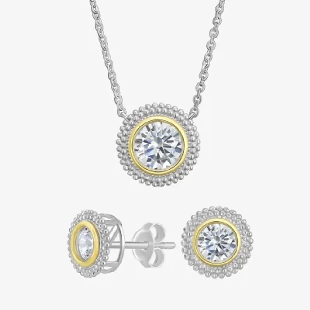Womens Cubic Zirconia 10K Gold Sterling Silver Round 2-pc. Jewelry Set