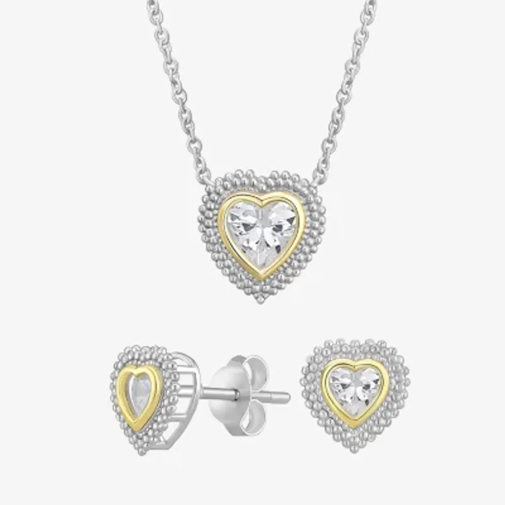 Womens Cubic Zirconia 10K Gold Sterling Silver Heart 2-pc. Jewelry Set