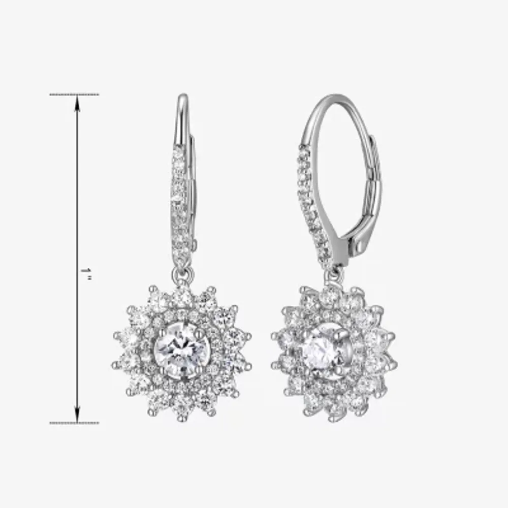 Womens 3 1/4 CT. T.W. Cubic Zirconia Sterling Silver Flower Drop Earrings