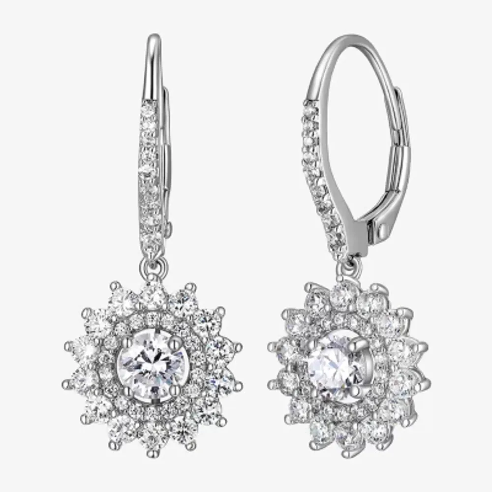Womens 3 1/4 CT. T.W. Cubic Zirconia Sterling Silver Flower Drop Earrings
