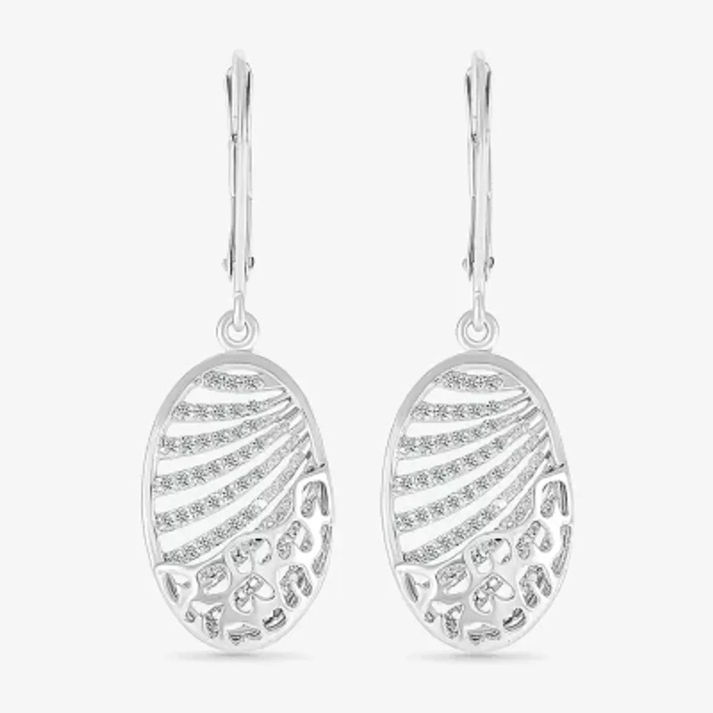 Womens 1/ CT. T.W. Natural White Diamond Sterling Silver Oval Drop Earrings