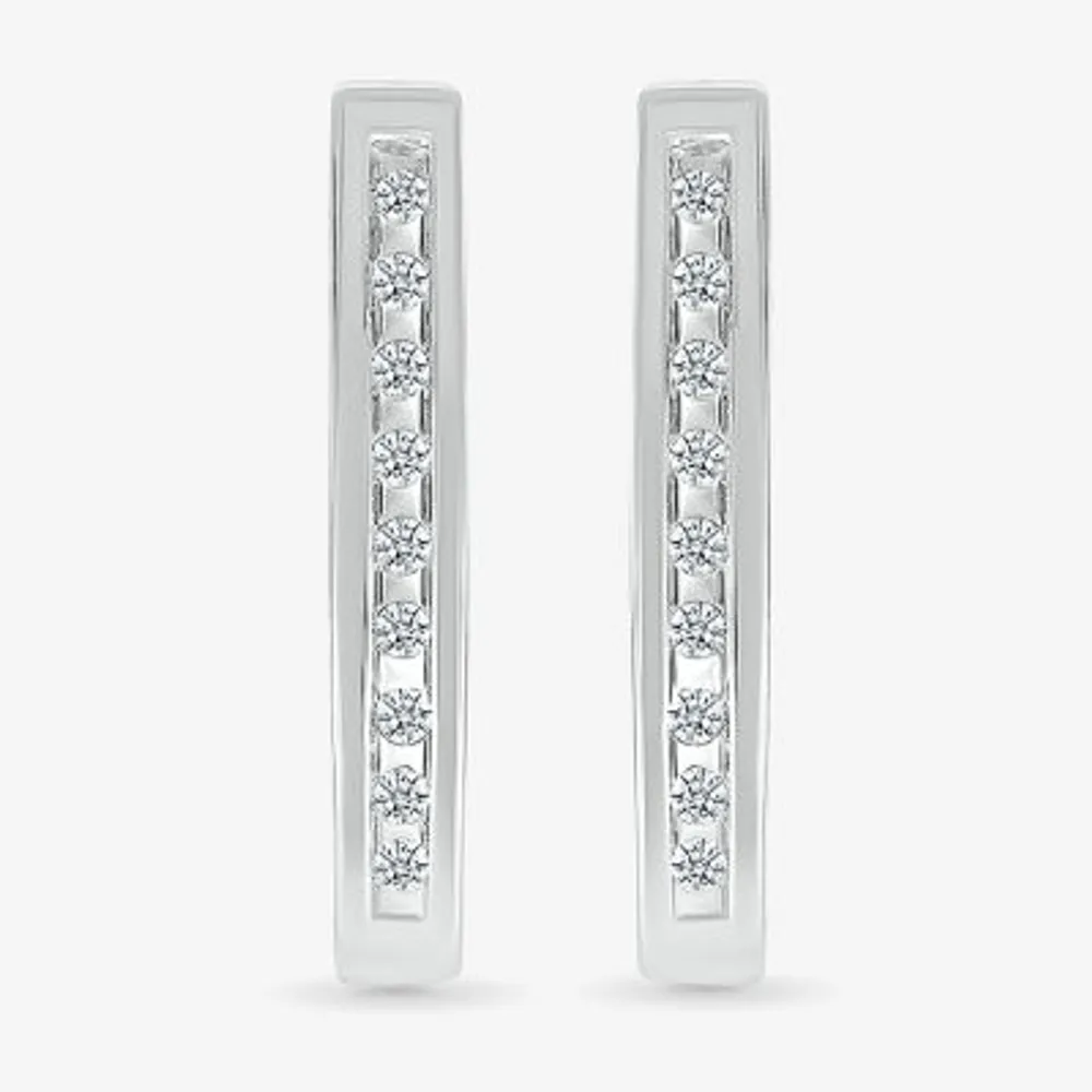 Womens 1/10 CT. T.W. Natural White Diamond Sterling Silver 17.2mm Hoop Earrings