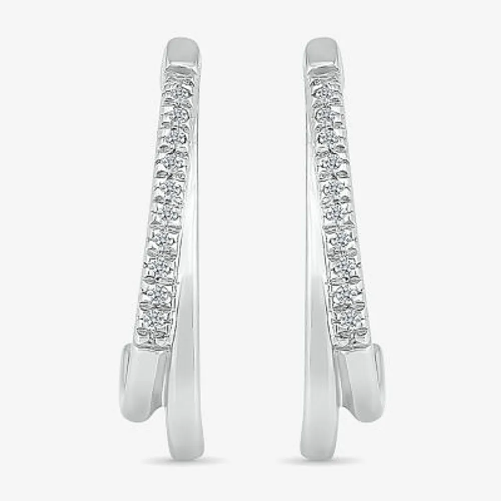 Womens Diamond Accent Natural White Diamond Sterling Silver 16mm Hoop Earrings