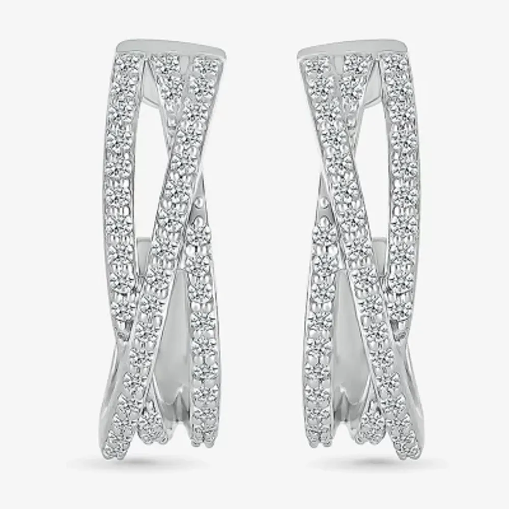 Womens 1/ CT. T.W. Natural White Diamond Sterling Silver 18mm Hoop Earrings