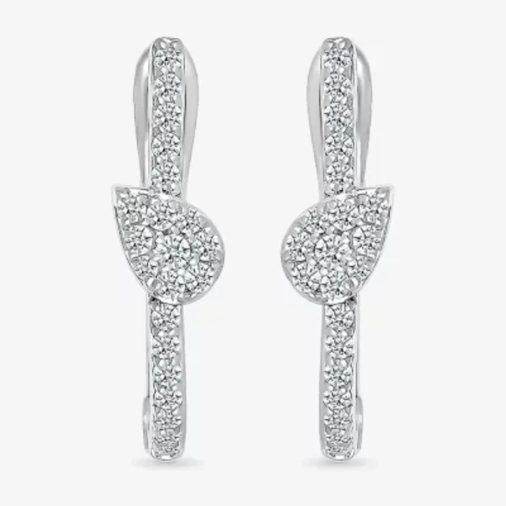 Womens 1/3 CT. T.W. Natural White Diamond Sterling Silver 20mm Pear Hoop Earrings