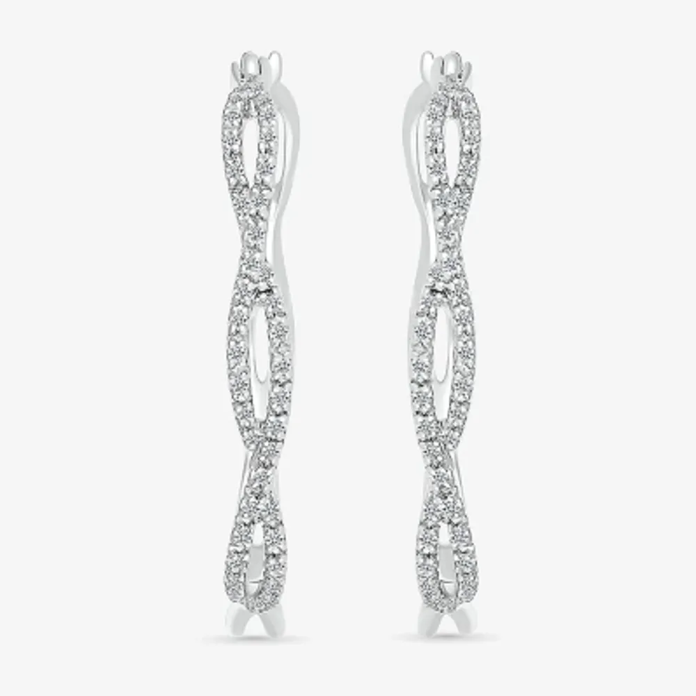 Womens 1/4 CT. T.W. Natural White Diamond Sterling Silver 29mm Hoop Earrings