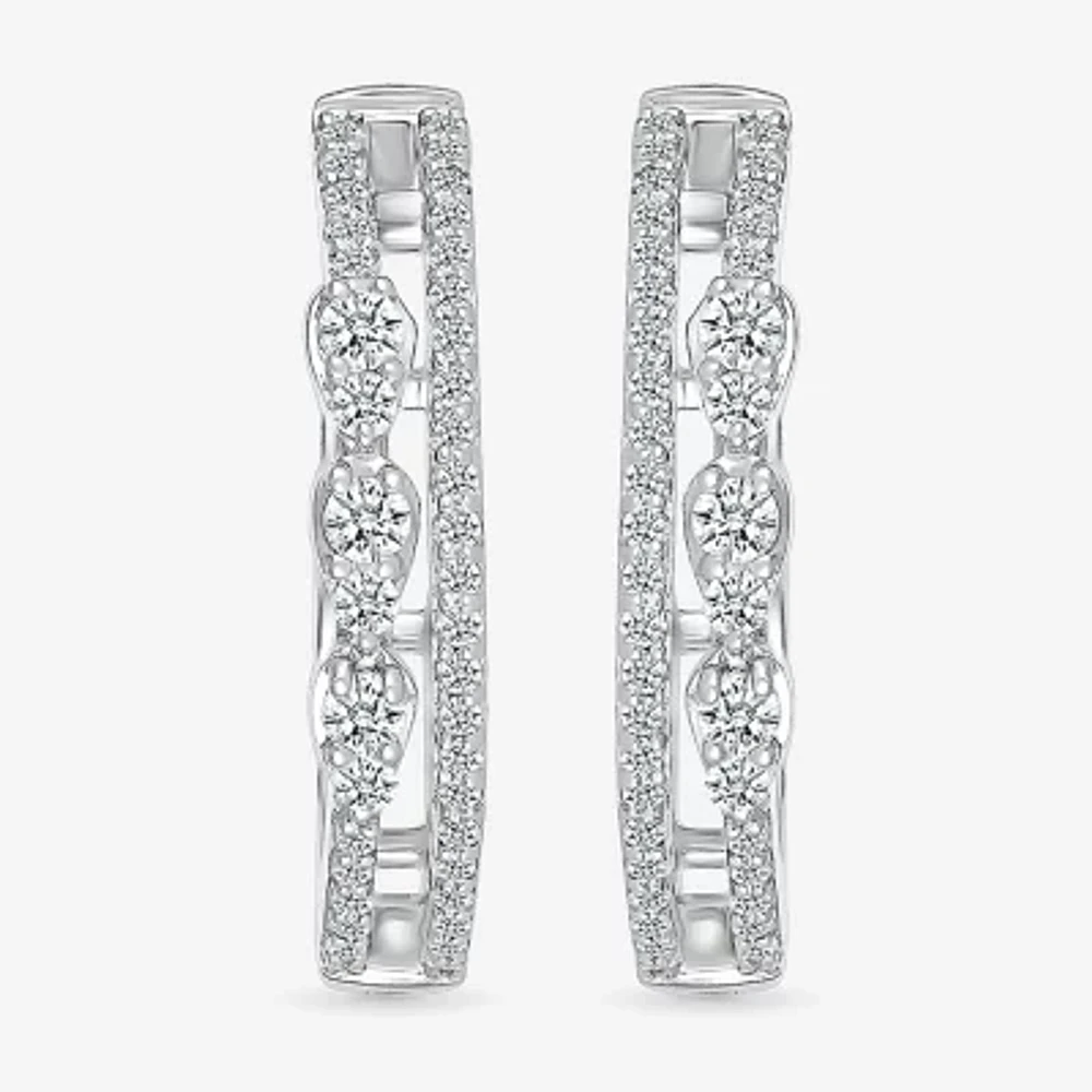 Womens 1 CT. T.W. Natural White Diamond Sterling Silver 20.5mm Hoop Earrings