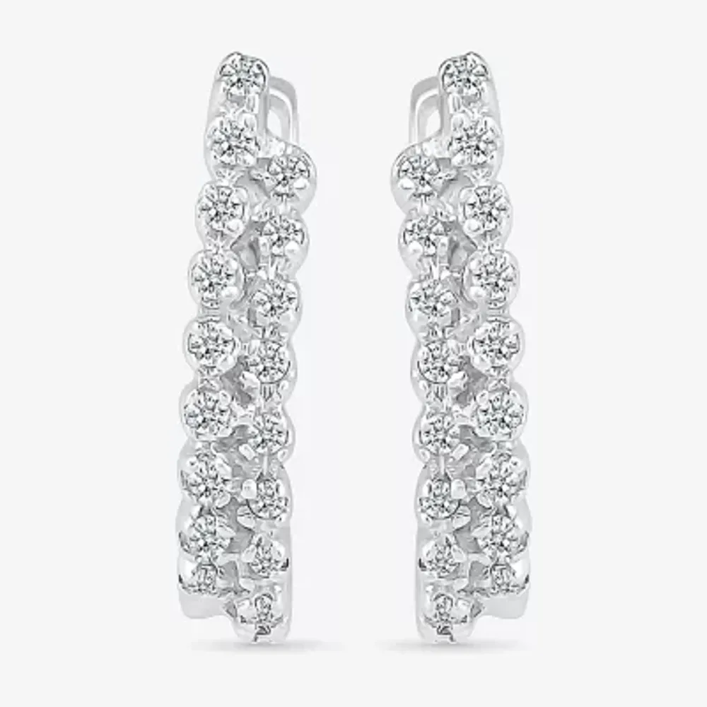 Womens 1/6 CT. T.W. Natural White Diamond Sterling Silver 14.6mm Hoop Earrings