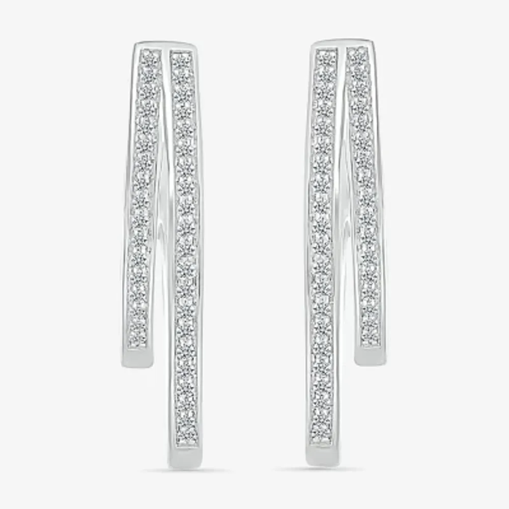Womens 1/2 CT. T.W. Natural White Diamond Sterling Silver 31mm Hoop Earrings