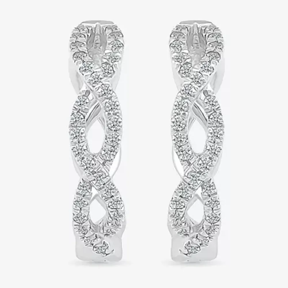 Womens 1/3 CT. T.W. Natural White Diamond Sterling Silver 17.2mm Infinity Hoop Earrings
