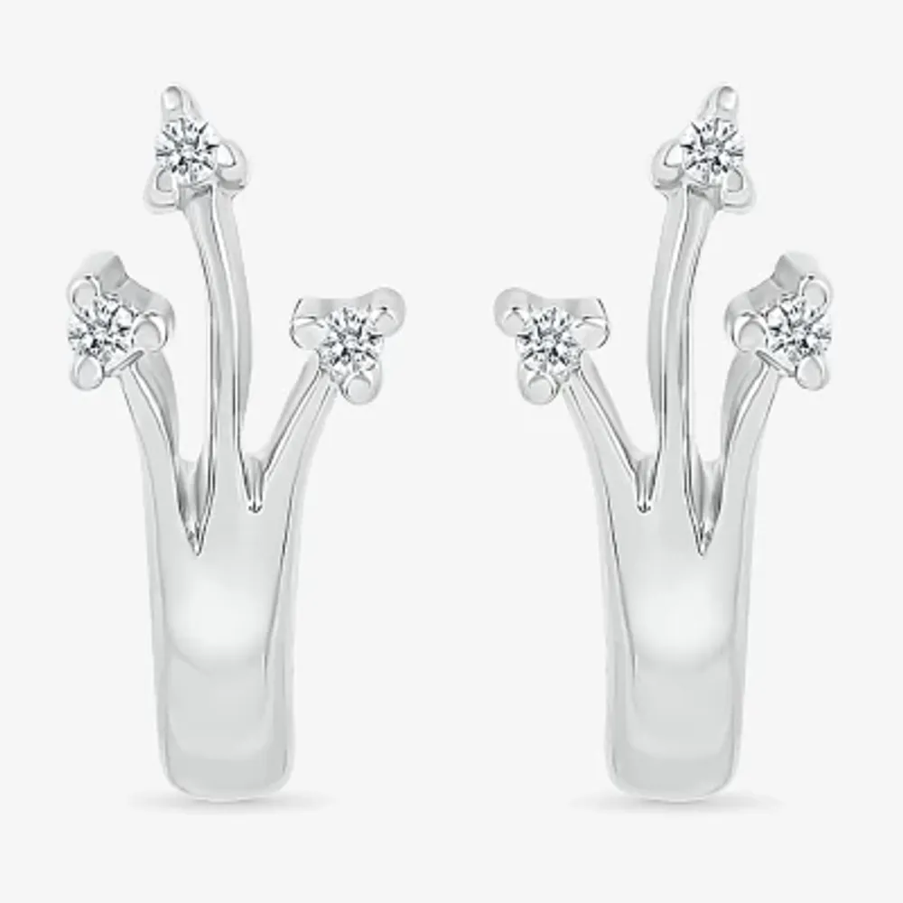 Womens Diamond Accent Natural White Diamond Sterling Silver 14.5mm Arrow Hoop Earrings