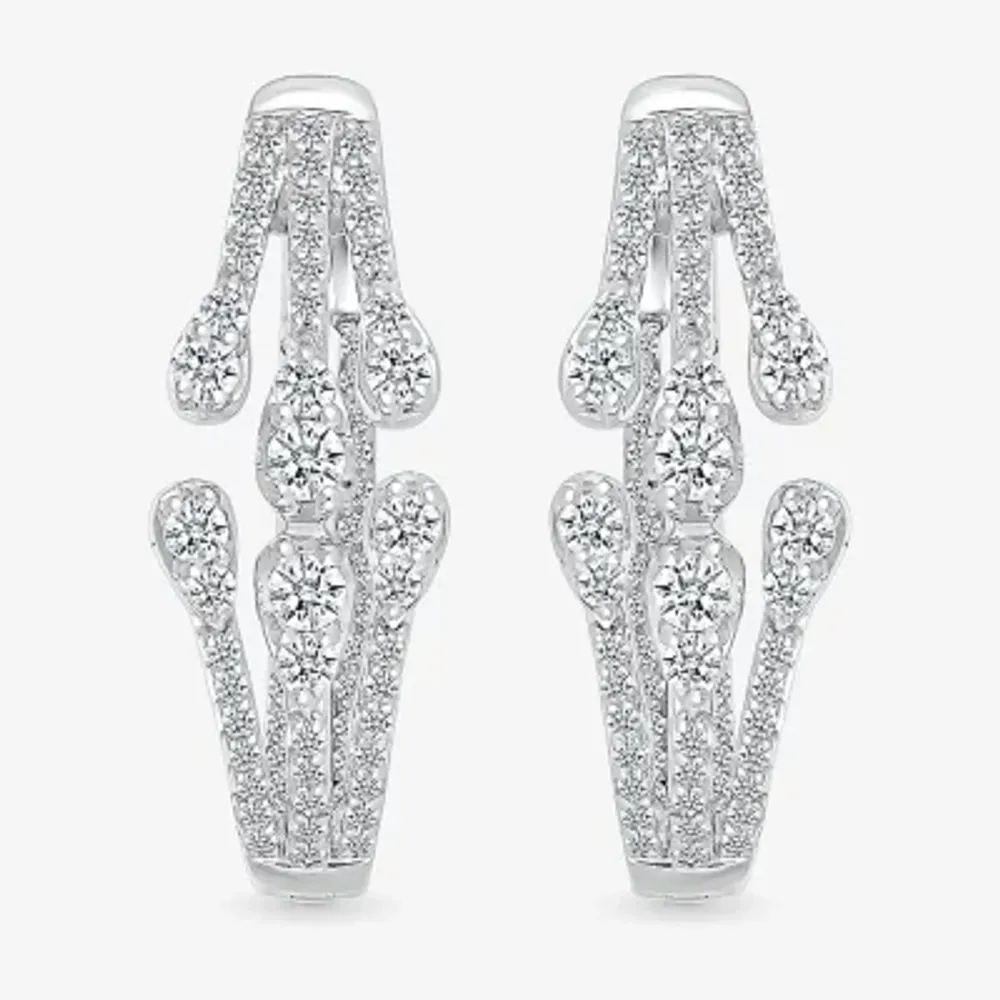 Womens 1 CT. T.W. Natural White Diamond Sterling Silver 23mm Hoop Earrings
