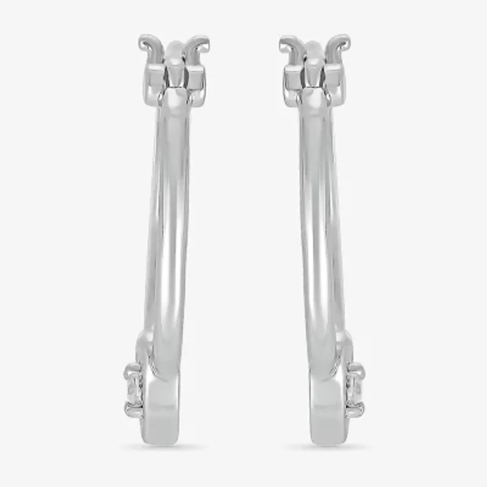 Womens Diamond Accent Natural White Diamond Sterling Silver 18mm Heart Hoop Earrings