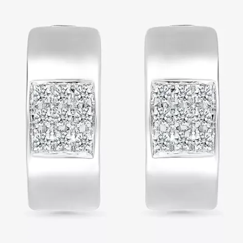 Womens 1/6 CT. T.W. Natural White Diamond Sterling Silver 13.2mm Hoop Earrings