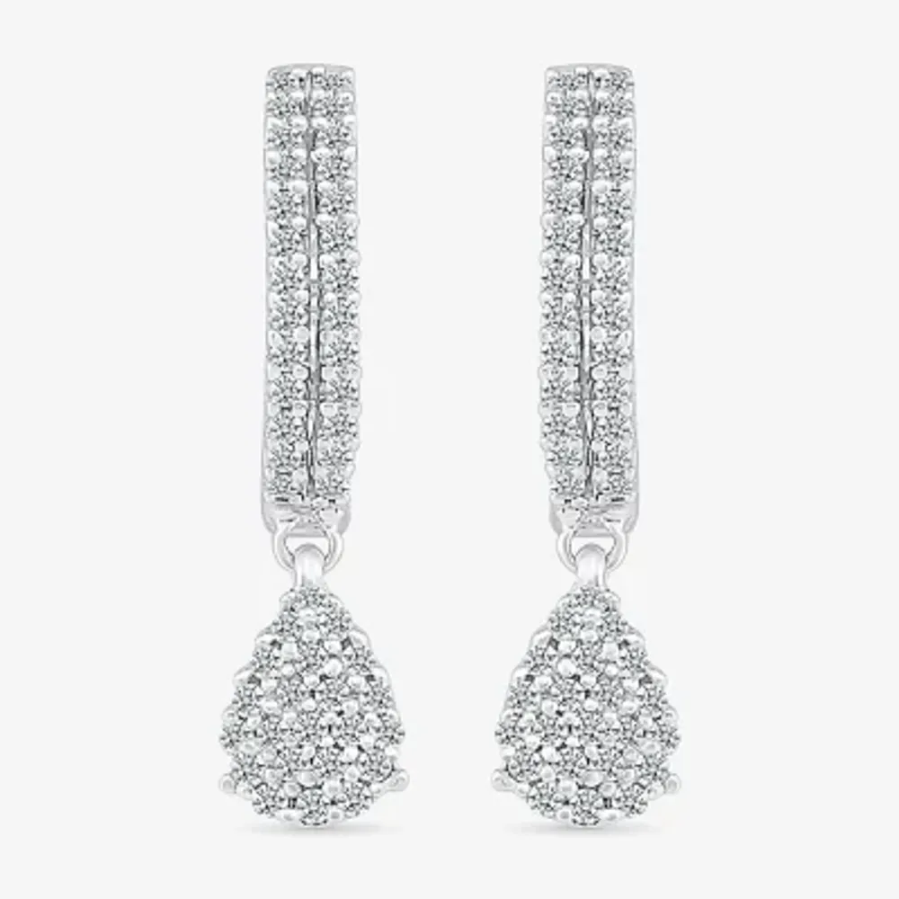Womens 1/2 CT. T.W. Natural White Diamond Sterling Silver 22.4mm Pear Hoop Earrings