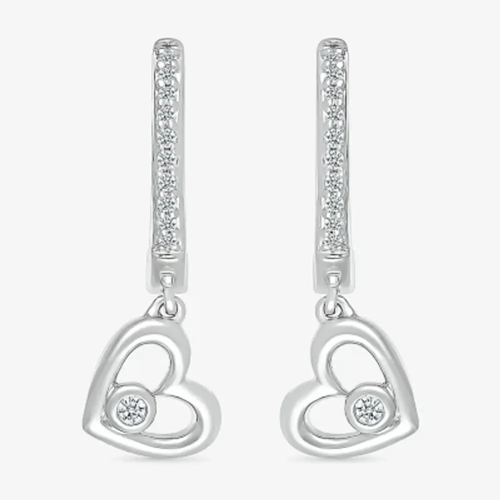 Womens 1/10 CT. T.W. Natural White Diamond Sterling Silver 20mm Heart Hoop Earrings