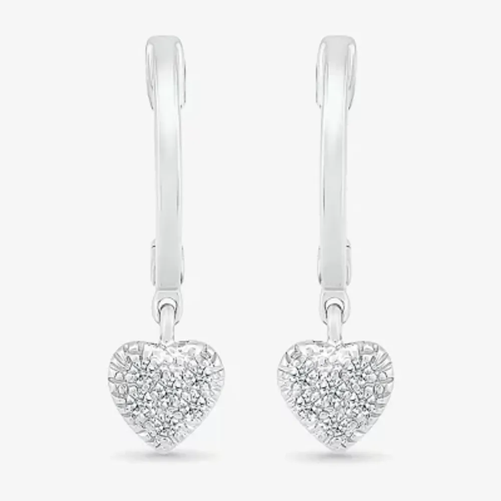 Womens 1/8 CT. T.W. Natural White Diamond Sterling Silver 21.9mm Heart Hoop Earrings