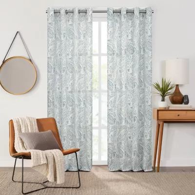 Fieldcrest Arden Soft Paisley Print Grommet Top Sheer Single Curtain Panel