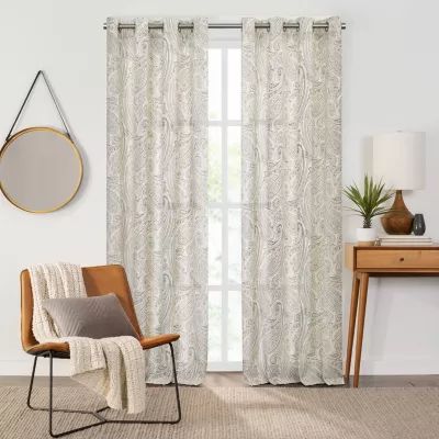 Fieldcrest Arden Soft Paisley Print Grommet Top Sheer Single Curtain Panel