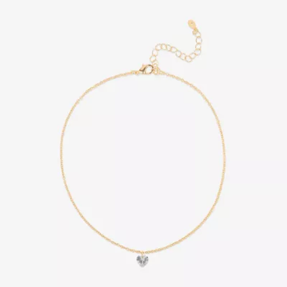 Bijoux Bar Delicates Gold Tone Womens Cubic Zirconia Heart 13 Inch Pendant Necklace