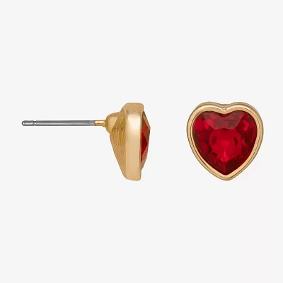 Bijoux Bar Delicates Gold Tone Red Glass 9mm Heart Stud Earrings