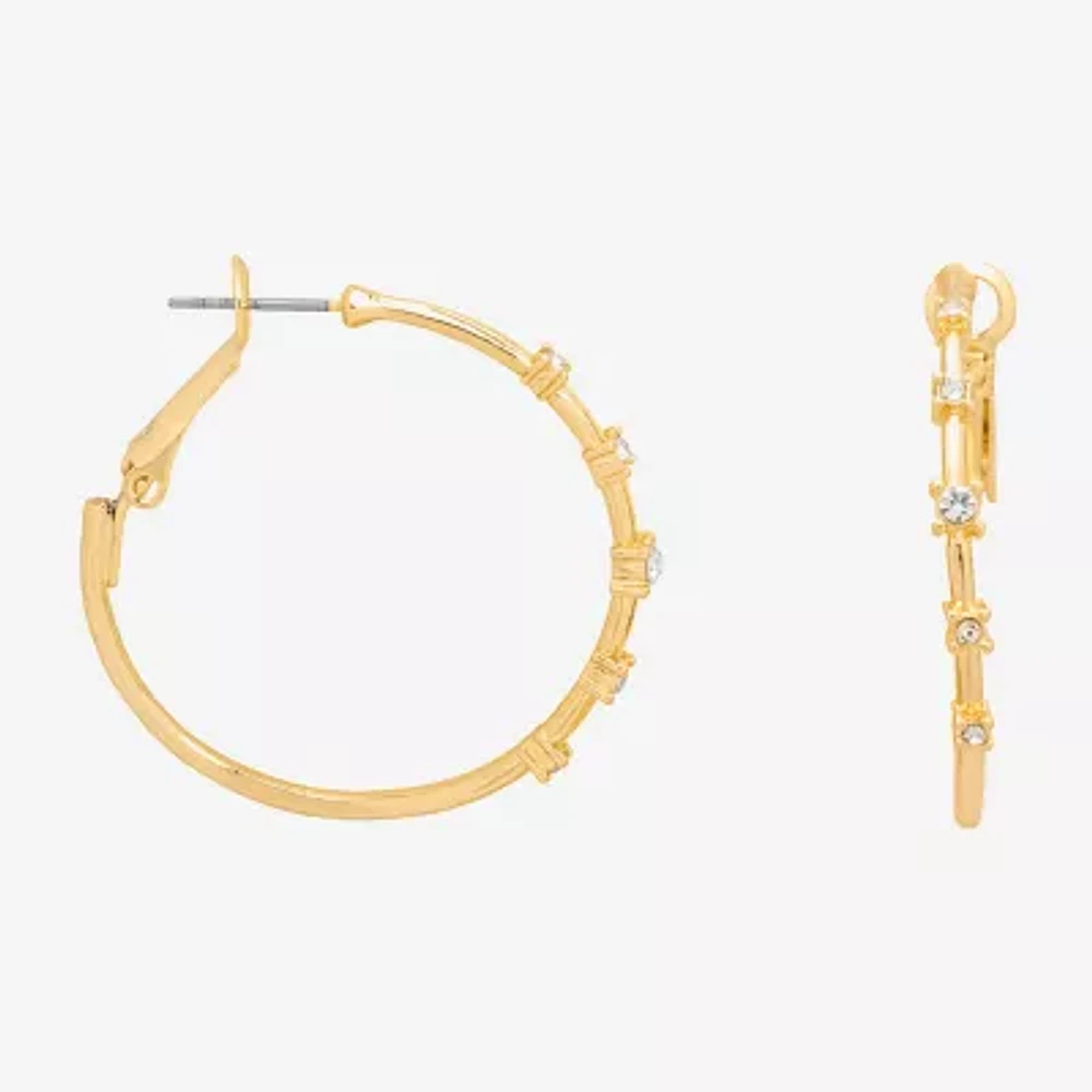 Bijoux Bar Delicates Gold Tone Womens Glass 35mm Round Hoop Earrings