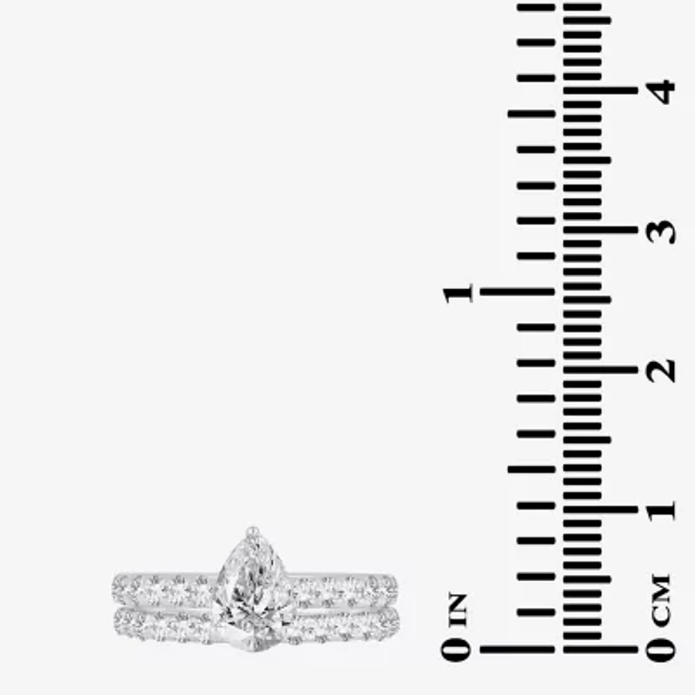 (H-I / SI1-SI2) Signature By Modern Bride Womens 2 CT. T.W. Lab Grown White Diamond 14K Gold Pear Bridal Set