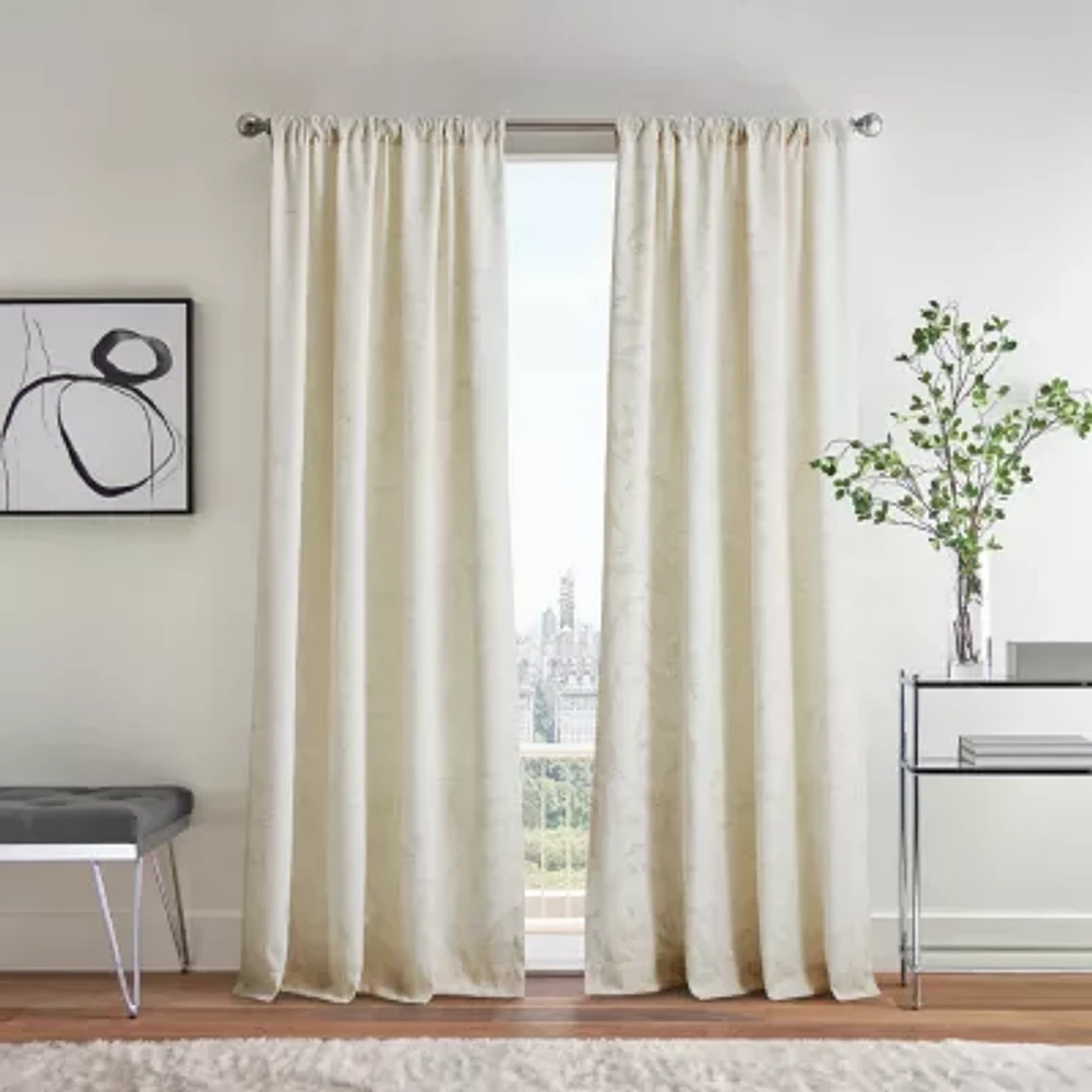 Martha Stewart Metallic Leaves Rod Pocket Light-Filtering Set of 2 Curtain Panel