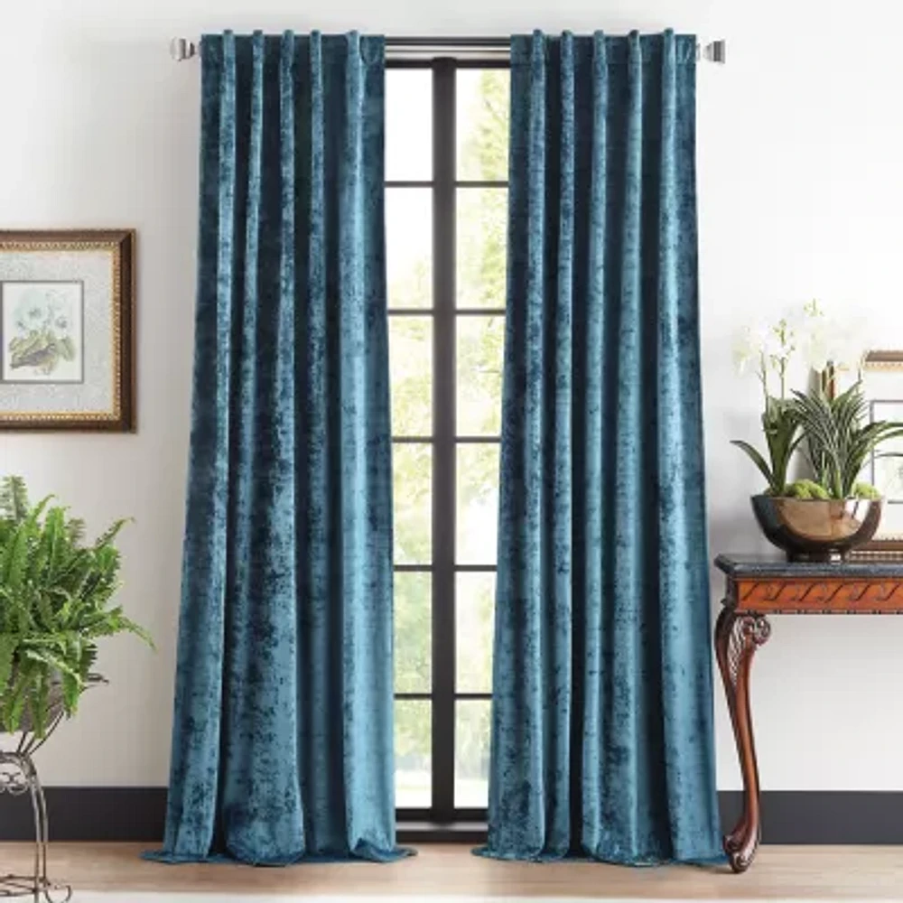 Martha Stewart Wave Embossed Velvet Rod Pocket Blackout Set of 2 Curtain Panel