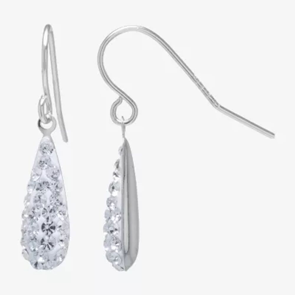 Silver Treasures Womens Crystal Sterling Pear Drop Earrings