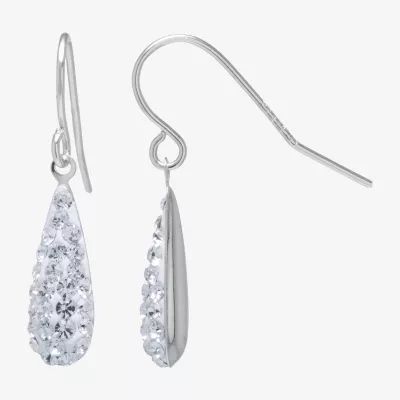 Silver Treasures Womens Crystal Sterling Pear Drop Earrings