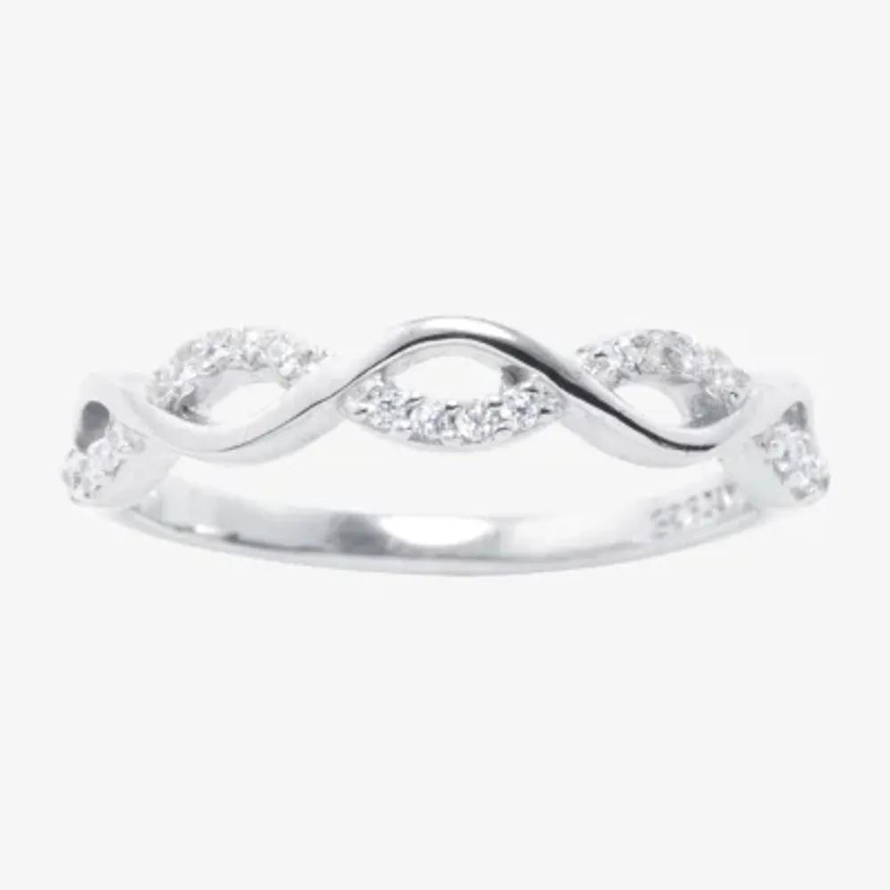 Silver Treasures Womens Cubic Zirconia Sterling Band