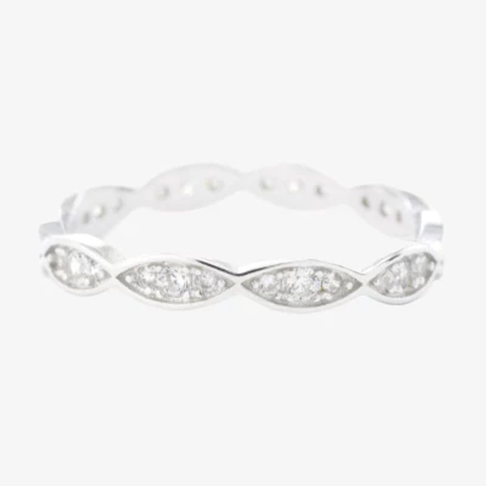Silver Treasures Womens Cubic Zirconia Sterling Round Delicate Band