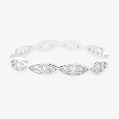 Silver Treasures Womens Cubic Zirconia Sterling Round Delicate Band