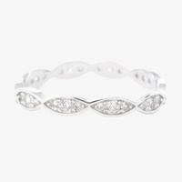 Silver Treasures Womens Cubic Zirconia Sterling Round Delicate Band