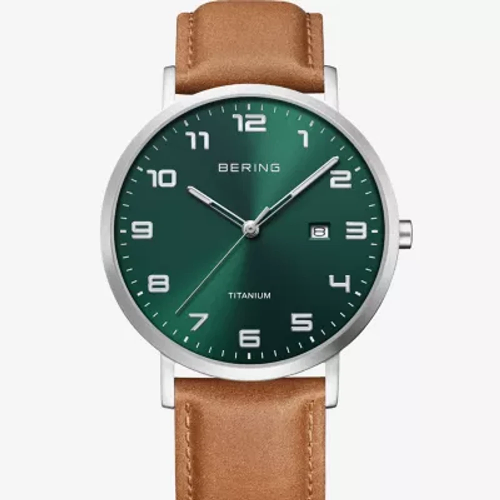 Bering Mens Brown Leather Strap Watch 18640-568