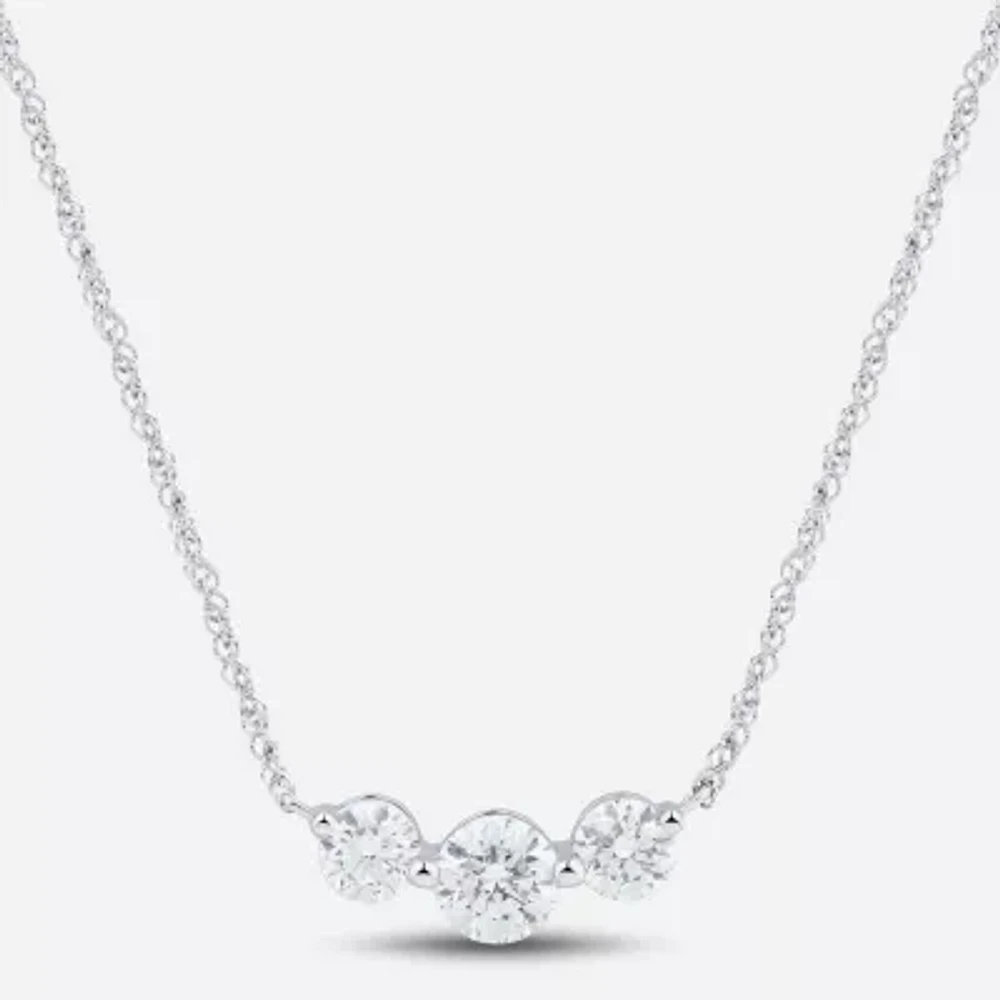 (Si1-Si2/ H-I) Womens 1 CT. T.W. Lab Grown White Diamond 10K White Gold Round 18 Inch Pendant Necklace
