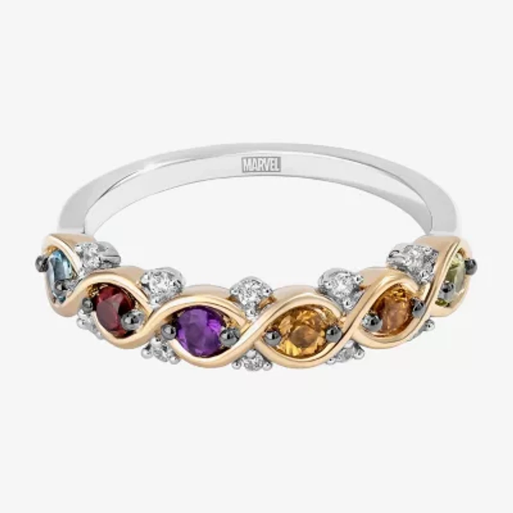 Marvel Fine Jewelry Womens Diamond Accent Genuine Yellow Citrine 14K Gold Over Silver 5-Stone Band