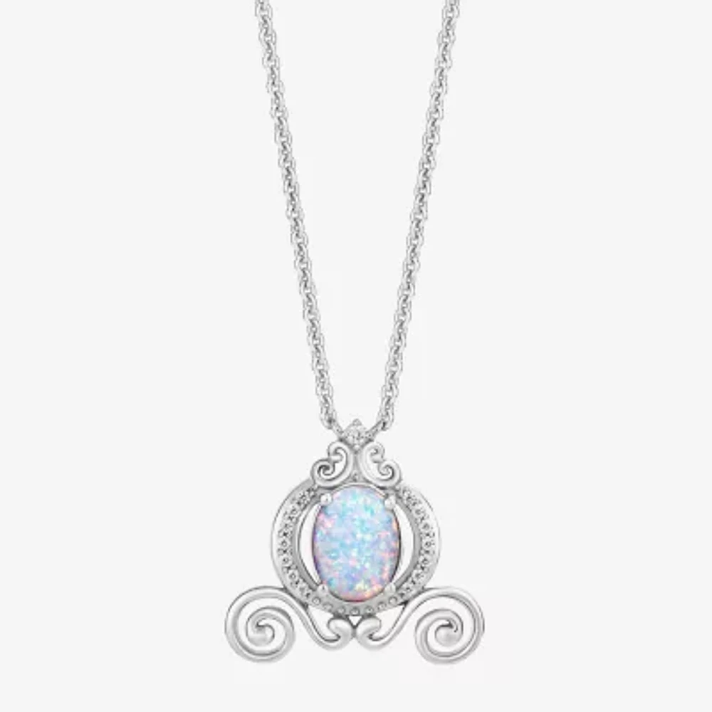 Enchanted Disney Fine Jewelry Womens Diamond Accent Lab Created White Opal Sterling Silver 18 Inch Pendant Necklace