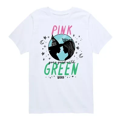 Pink Green Big Kid Girls Crew Neck Short Sleeve Wicked T-Shirt