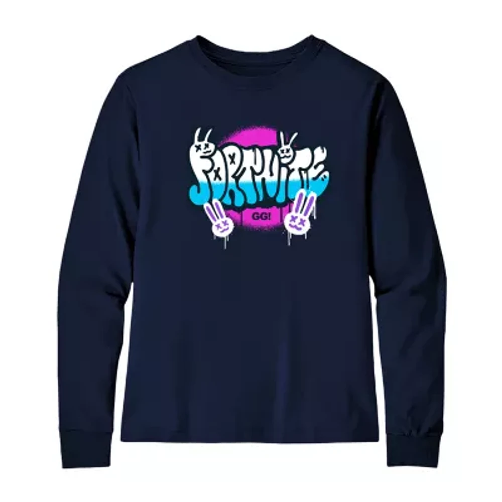 Big Kid Boys Crew Neck Long Sleeve Regular Fit Fortnite Graphic T-Shirt