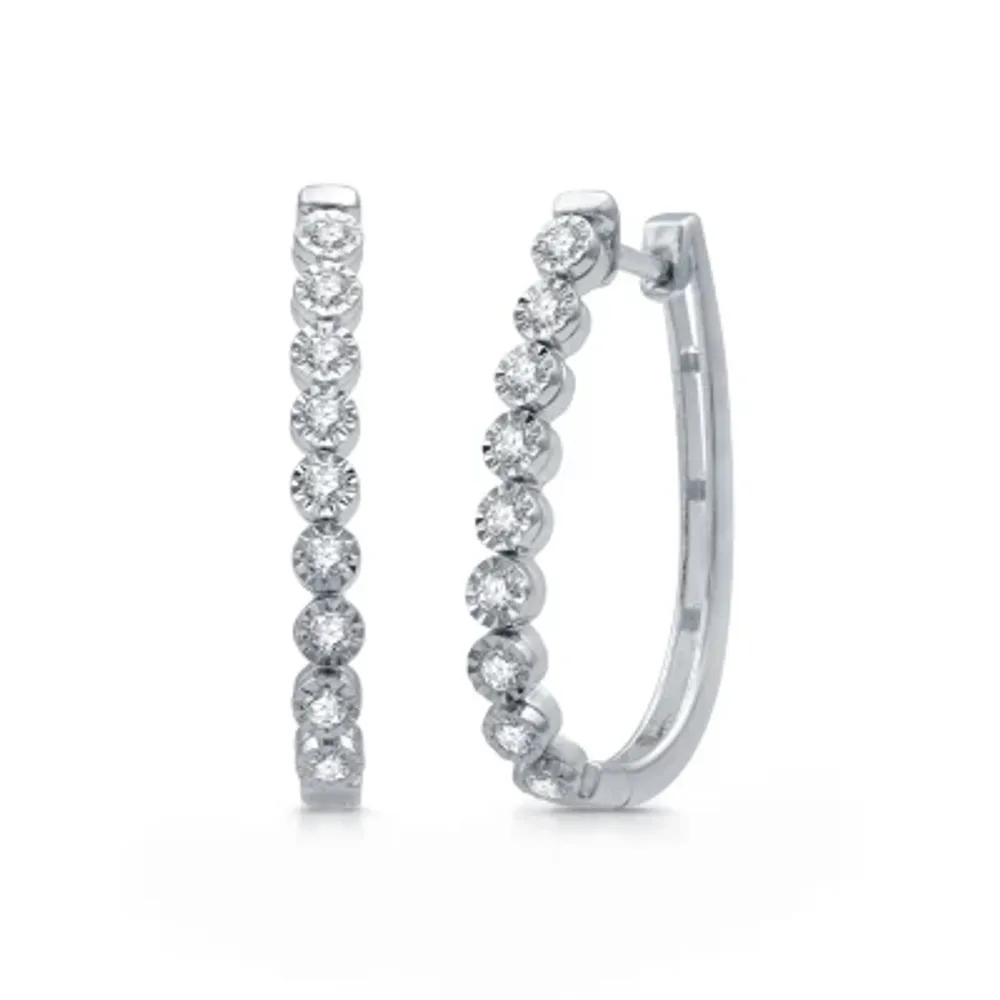 Womens 1/2 CT. T.W. Natural White Diamond Sterling Silver 27.5mm Hoop Earrings