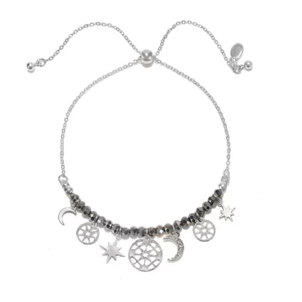 Bijoux Bar Delicates Silver Tone Womens Moon Star Charm Bracelet