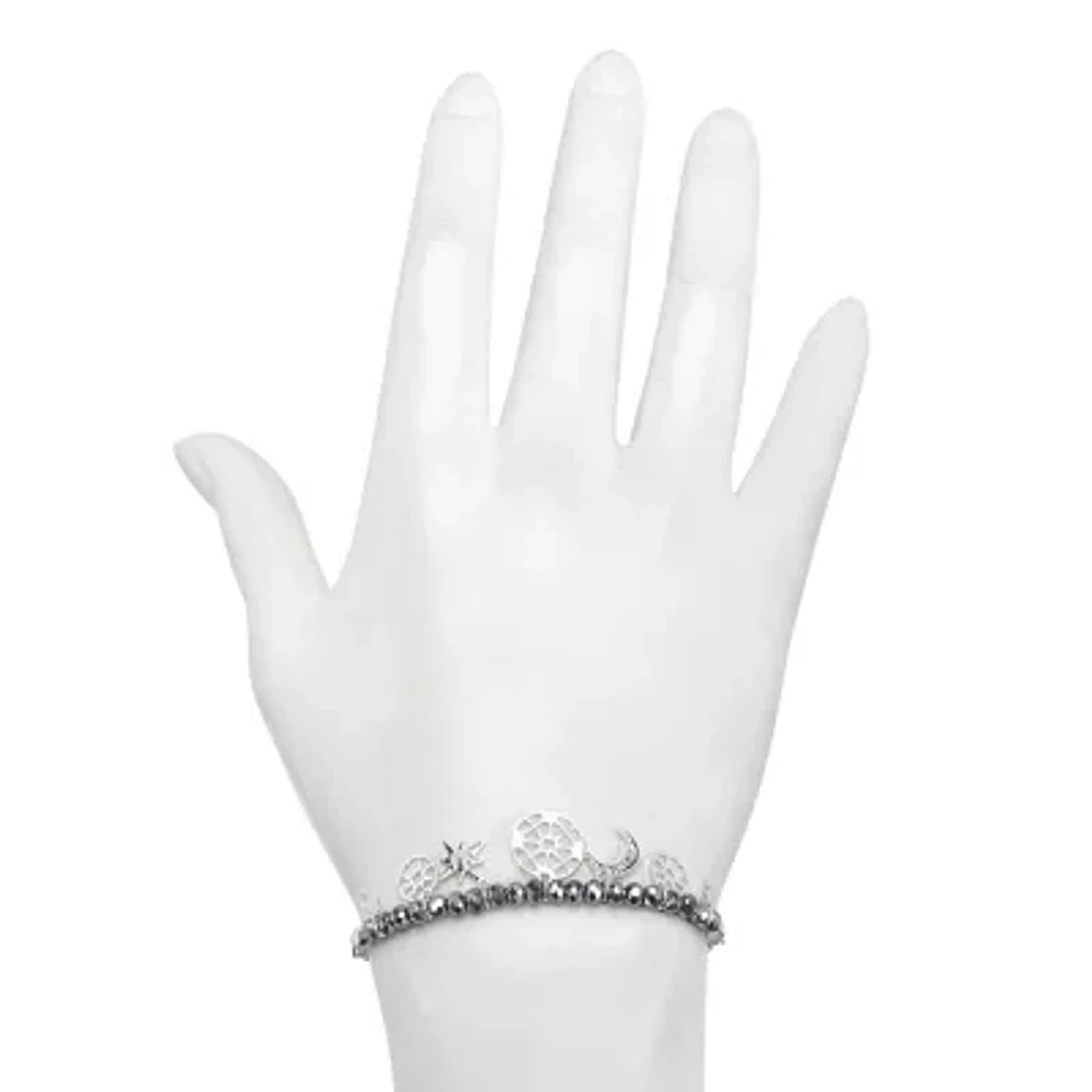 Bijoux Bar Delicates Silver Tone Womens Moon Star Charm Bracelet