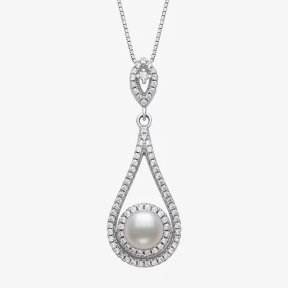 Womens White Cultured Freshwater Pearl Sterling Silver Pear 18 Inch Pendant Necklace